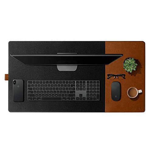 Image of DailyObjects Turf 2.0 Desk Mat | Super Smooth Felt for Home,Office and Gaming | 85 * 45cm | Vegan Leather | Work from Home Solution for Laptop Keyboard and Mouse | Anti Slip Water Resistant | Grey-Tan