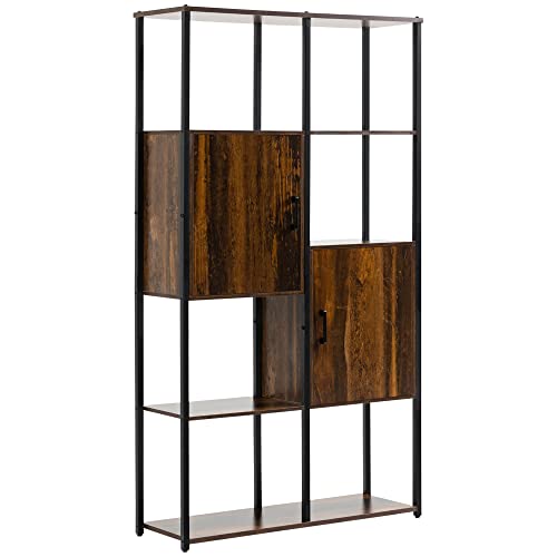 HOMCOM Libreria Moderna Stile Industriale con 4 Ripiani e 2 Armadietti, Scaffale in Metallo e Legno per Casa e Ufficio, 90x30x159.5cm, Nero e Marrone