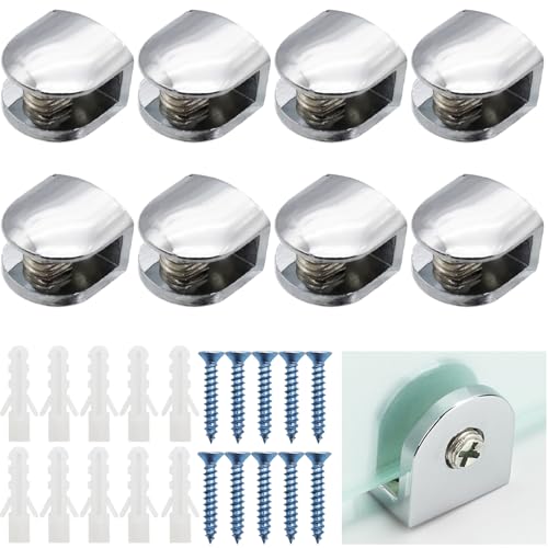 CTRICALVER 8 Piezas Abrazadera de Vidrio, Soporte Estante Cristal, Abrazadera de Vidrio Ajustable Soporte, Aleación de zinc soporte para vidrio de 6-8 mm de espesor