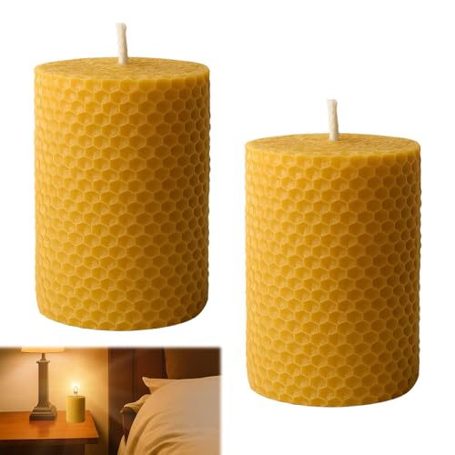 Beeswax Candles, Candle Wax, 2PCS Yellow Candle Sticks, Pure Beeswax Candle Gift for Home, Handmade Natural Dinner Candles, Honeycomb Texture, Long Burning, Eco-Friendly