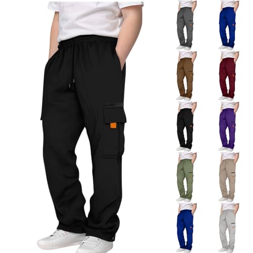 Cargo Sweatpants for Boys Elastic Waist Drawstring Casual Sweat Pants Baggy Wide Leg Athletic Joggers with Pockets