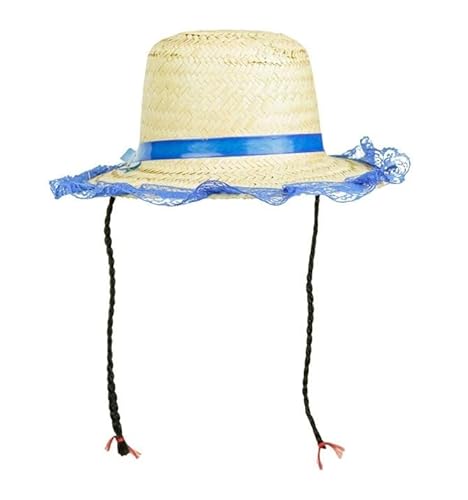 Chapéu Junino Com Tranças Infantil Para Festa Junina (Azul)