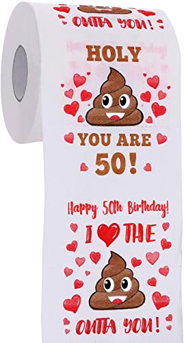 AOZITA 50. Geburtstag Geschenke für Frauen und Männer, Happy Streich-Toilettenpapier, 50. Geburtstag, Partyzubehör, lustiges Gag-Geschenk, Neuheit Geburtstagsgeschenk für Ihn, sie, Freunde, 380 Blatt