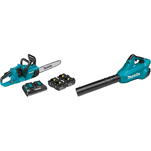 Makita XCU03PT1 18V X2 (36V) LXT Lithium-Ion Brushless Cordless 14´´ Chain Saw Kit with, 4 Batteries (5.0Ah) & XBU02Z 36V (18V X2) LXT® Brushless Blower, Tool Only