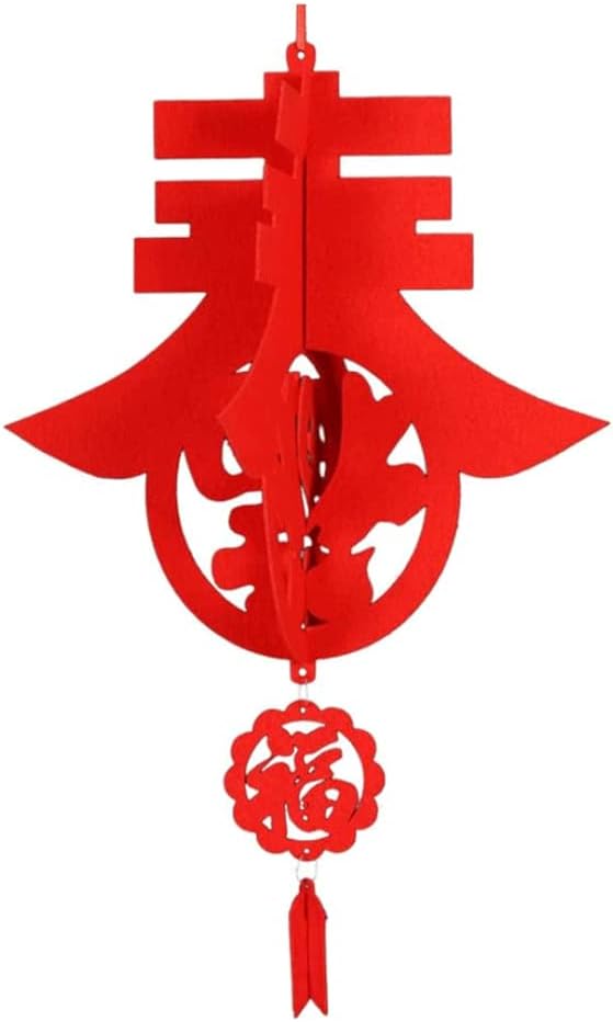 LIOONS Set of 5 Chinese Lanterns, Fu Character 3D Lanterns, Chinese New Year Red Lanterns Hanging Paper Lantern Lamp