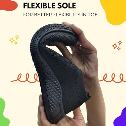 Image of TRASE Black School Shoes for Boys & Girls | Slip-On Lace-Up Design with Flexible Sole | Lightweight & Breathable Knitted Upper | All Day Comfort