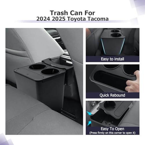 Image of LUWU 2025 2026 Tacoma Trash Can Compatible with 2024 2025 Toyota Tacoma Accessories Trash Bin [with 2 Cup Holders] Extra Rear Storage Box Garbage Cans Trashcan