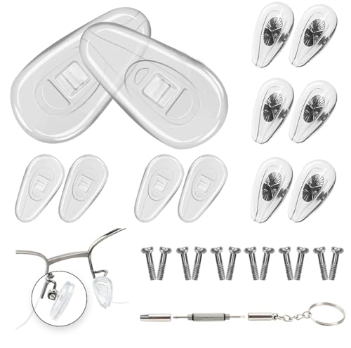 Eyeglass Nose Pads, 6 Pairs Screw-in Glasses Repair Kit with Screwdriver and Small Screws, Thick Silicone Nose Pads with Air Chamber