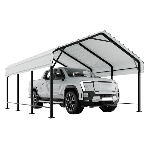 Image of Shintenchi 12x15 FT Metal Carport, Oversized Carport Garage with Enhanced Base, Outdoor Galvanized Car Shelter, Heavy Duty Carports Canopy, for Car, Boats and Tractors, White