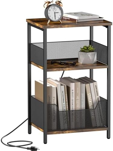 HOOBRO C Shaped Side Table, Sofa Table With Charging Station, Laptop Table For Sofa, 2 USB Ports