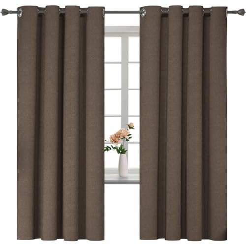 YSTELLAA Rideau 100% Occultant Lot De 2, 140×180cm, Effet Lin, Rideau Thermique Isolant Anti Froid Et Chaleur, Rideaux Anti Bruit, avec Oeillet, pour Salon Et...