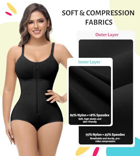 Image of SHAPSHE Fajas Colombianas Moldeadoras Body Shaper Post Surgery Compression Garment Shapewear Tummy Control with Zipper