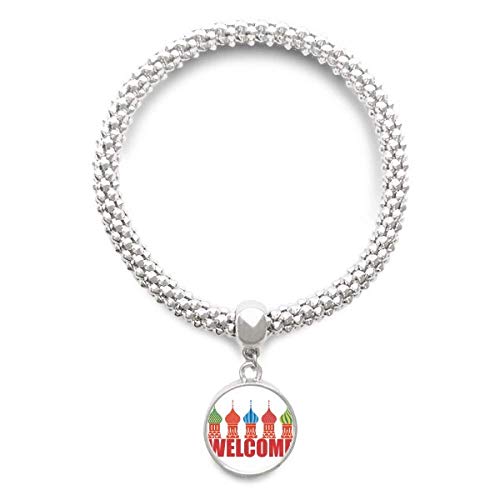 Bracelet chaîne argenté Russie et pendentif rond cathédrale pour femmes