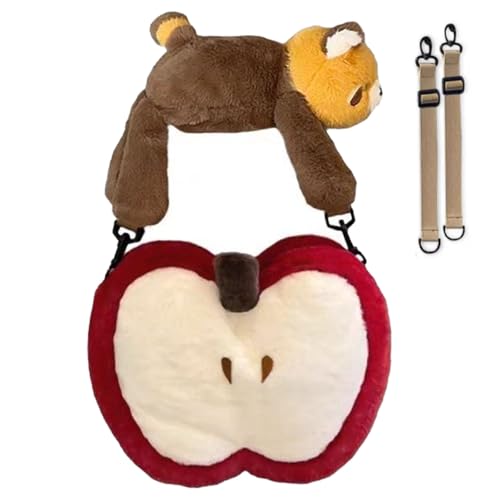 Red Panda/Puppy Plush Crossbody Bag - Cute Animals on Shoulders, Cute Stuffed Animal Zipper Tote Bag