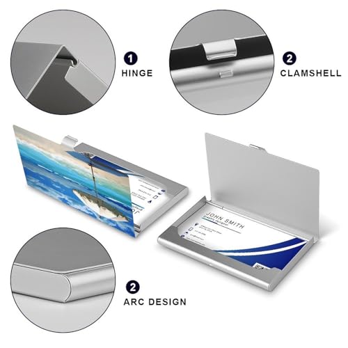 Slim Metal Business Card Holder - Umbrella on Beach Aluminum Alloy Card Case with Buckle Closure, Holds 20 Cards & Cash, Professional Credit Card Size ID Holder for Men Women Gift4
