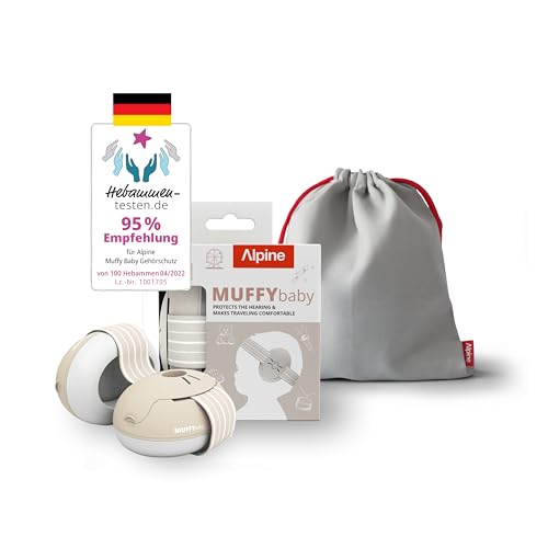 Alpine Muffy Baby Classic - Gehörschutz für Babys - Verstellbares ANTI-SLIP-Kopfband bis 48 Monate - In Deutschland auf Sicherheit getestet - Lärmschutz Kopfhörer verhindert Gehörschäden Beige