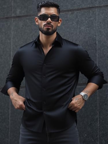 Image of IndoPrimo Men's Stylish Solid Satin Casual Shirt for Men Full Sleeve