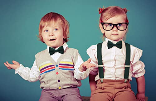 Bow Tie House Boys Classic Pre-Tied Bow Tie Formal Solid Tuxedo (Medium, Dark Green 1)