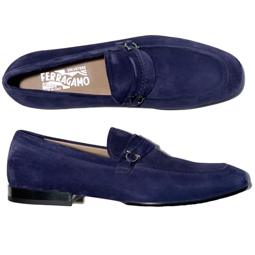 Gancini RAION Bit Dark Blue (BLU Garson) Suede Leather Men's Dress Loafers (Salvatore2