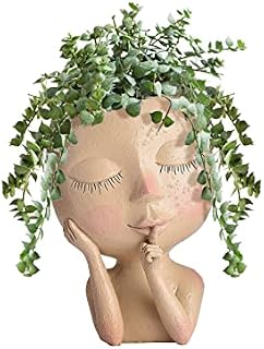 Pcscevcr Resin Succulent Planter Pot, Creative Human Head Vase, Modern Female Face Planter Pot with Drainage Hole, for Home Garden Decoration (Light brown)