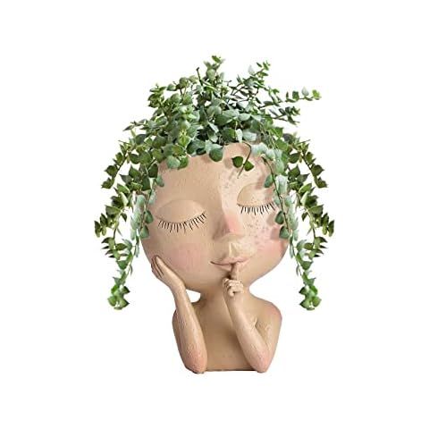 NLDGR Head Planter Pot Girl Face Flower Pot Cute Female Head Design Succulents Plant Pot Resin Unique Face Plant Pots Indoor Outdoor Decor Head Planter Vase Cover