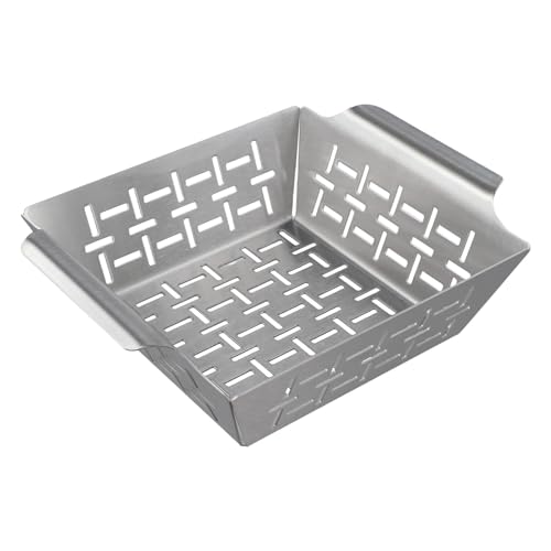 FUANA Quadratische Grillpfanne aus Edelstahl mit Antihaft-Oberfläche, Gemüse-Grillkorb für BBQ, spülmaschinenfest, ideal für Gemüse und kleine Fleischstücke, 35 x 31 x 5,5 cm groß