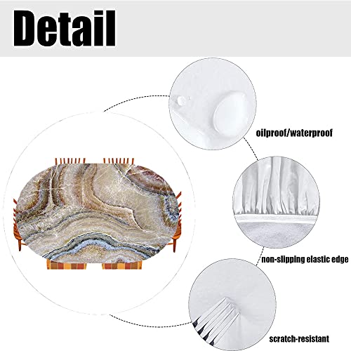 Esfvrg Marble Oval Fitted Tablecloth, Surreal Onyx Stone Surface Pattern Pale Blue Details Picture, For Kitchen Dining, Party, Holiday, Christmas, Buffet, Fits 42" X 60" Table, Cinnamon Grey #TOP3