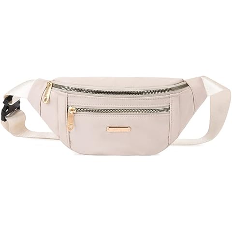 Waist Bag, Casual Oxford Bum Bag with Multiple Zipper Pockets Adjustable Belt, for Sport Running Hiking Jogging Girls Women Men (White) Cover