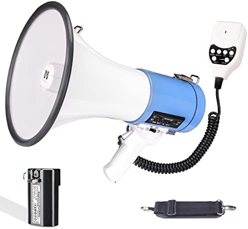 MGROLX 50W Professional Bluetooth Megaphone Bullhorn Speaker with Detachable Microphone-Rechargeable Battery&Portable Strap-Siren and 260S Recording-USB/SD/AUX Input-for Police, Cheerleading, Outdoor