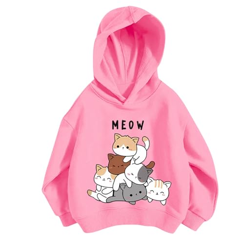 Generisch Sudadera con capucha para niños lindo dibujos animados gato estampado ocio niña sudadera manga larga suelta cómoda suéter sudadera escuela diario primavera otoño ropa de calle casual niños