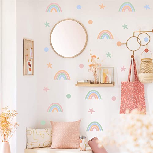 Colorful Rainbow Wall Stickers for Girls Bedroom Rainbow Wall Decal Star Wall Decals Kids Wall Stickers Vinyl Wall Sticker Peel and Stick Removable for Nursery Baby Room Living Room Decor - Image 2