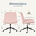 DUMOS Criss Cross Chair with Wheels, Legged Office Armless Wide Desk Seat with Dual-Purpose Base, Adjustable Swivel Teddy Fabric Task Vanity Home Bedroom, Pink