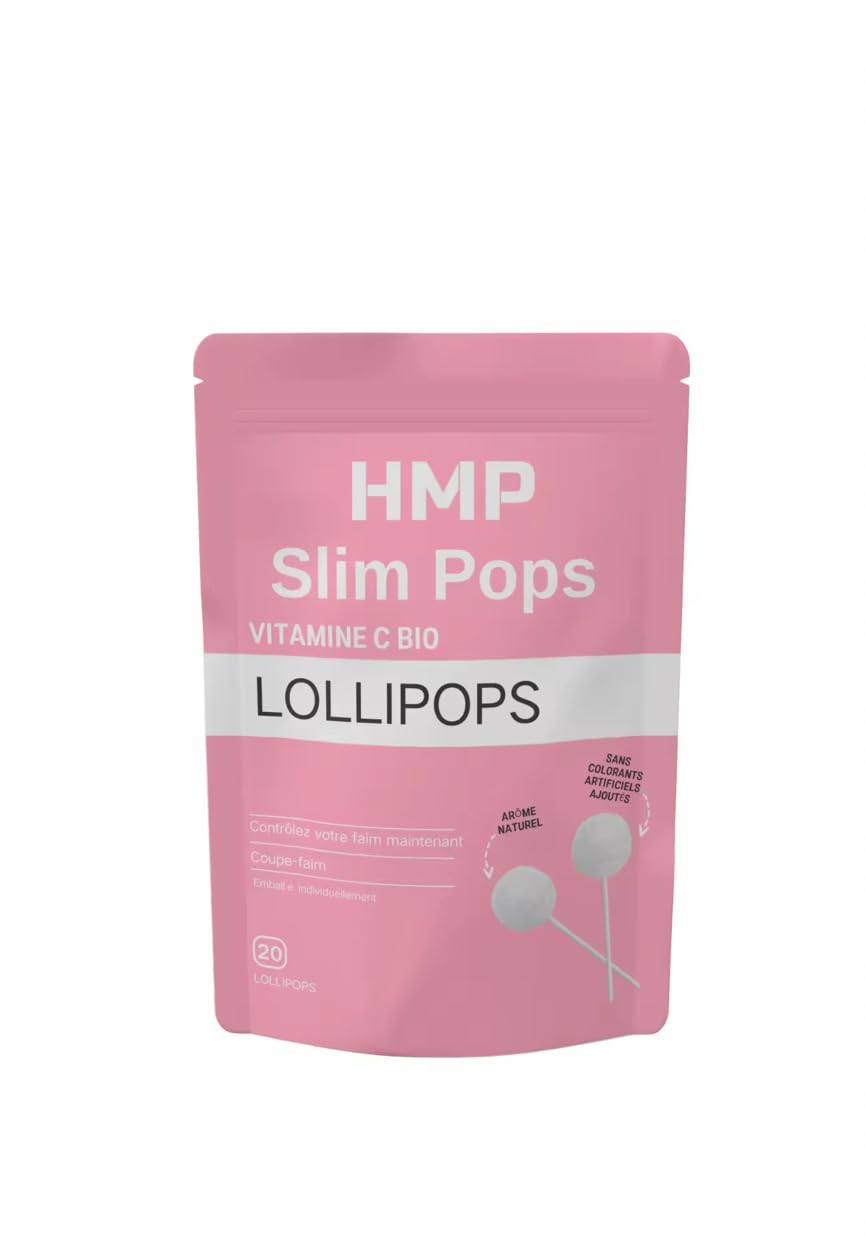 Slim Pops HMP - Sucettes Coupe-Faim pour Perte de Poids - 20 Sucettes Minceur, Vitamine C, Konjac, Mandarine Séchée, Prune Verte, Menthe - Sans Sucre et Enrichies en Fibres