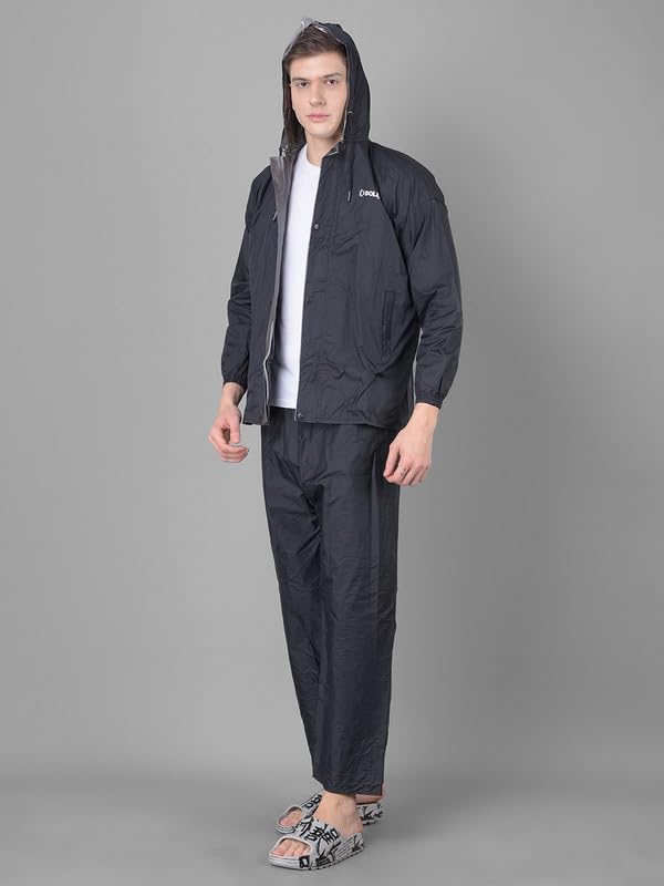 Image of Dollar Rainguard Men's PVC Full Sleeve Solid Reversible Raincoat Set with Adjustable Hood and Pocket