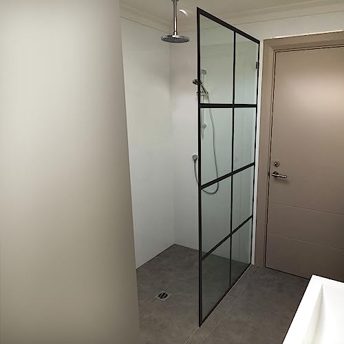 Madeira Series Grid Pattern Shower Screen With Enduroshield 36 X 76 Inch Fixed 3/8" Thick Clear Tempered Glass #TOP3