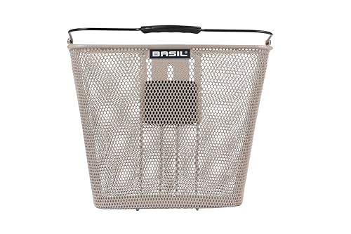 Basil Bilbao Fahrradkorb – Vorderrad – KF-kompatibel – vielseitiger Lenkerkorb – wetterfest und robust – Nude Metallic