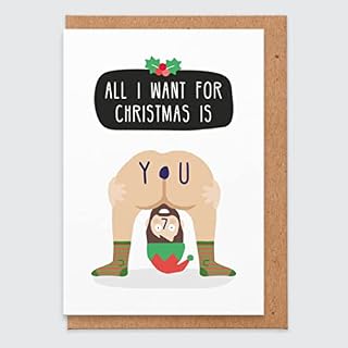 STUDIO BOKETTO Christmas Card - Funny Christmas Card - Rude Christmas Card - Naked Nude Bum Joke Card Naughty - Cheeky Christmas Card - All I Want for Christmas is You LOL - Boyfriend - Girlfriend