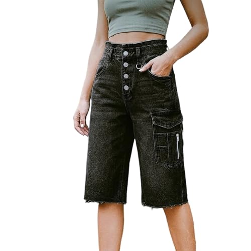 Pantalones vaqueros 7/8 de mujer holgados con aspecto desgastado