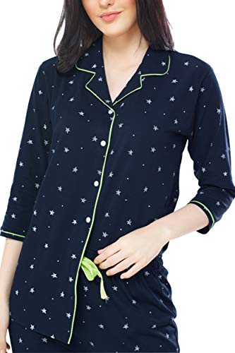 Image of ZEYO Women's Cotton Star & Dot Printed Night Suit Set of Shirt & Pajama Set 5155 (Available in Plus Size)