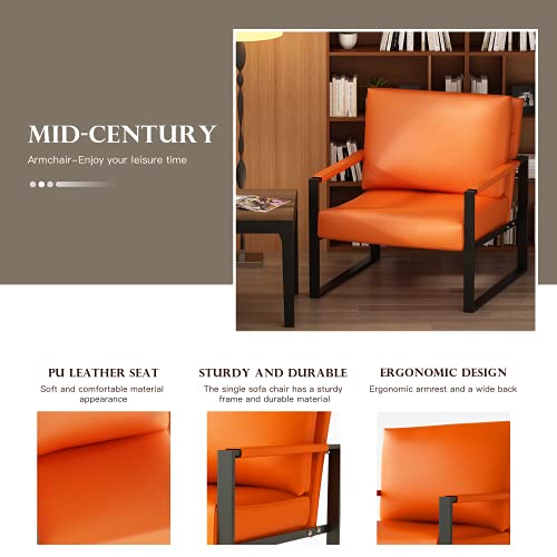 Recaceik Mid-Century Modern Accent Armchair, Pu Leather Single Sofa, Lounge Living Room Chair With Arm For Home Furniture, Orange #TOP3