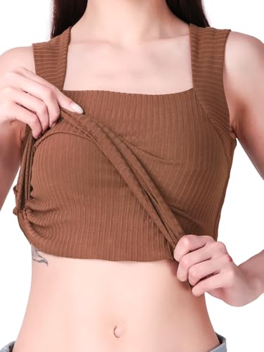 Image of Sizi Women Padded Camisole Workout Top| Tank Top with No Trace,Square Neck Seamless Vest,Elastic Removable Wide Shoulder Strap Camisole