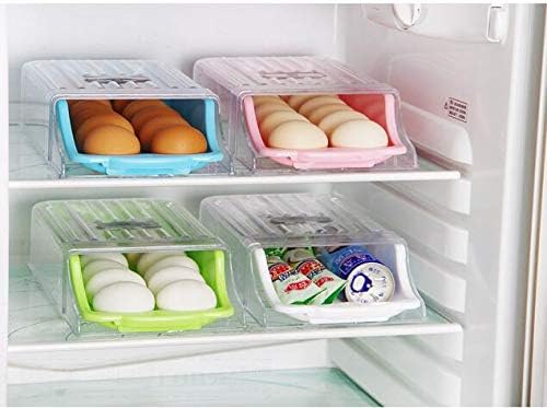 2018 Drawer-style Eggs Holders Egg Container Drawer Plastic Refrigerator Egg Storage Box Case Plastic Food Tray Blue Green White - (Size: M, Color: blue)