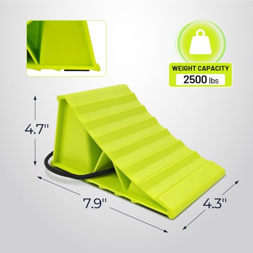 Image of ROBLOCK 4 Pairs Wheel Chocks for Travel Trailers, Non Slip Base Heavy Duty Green Camper Wheel Chockwith Rope, Lightweight Wheel Stoppers for Cars, Camper Trucks, RVs, Easy to Carry, Green