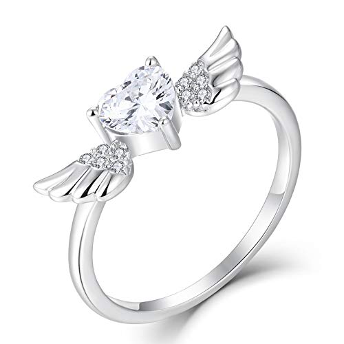 STARCHENIE Angel Wings Heart Ring for Women 925 Sterling Silver Engagement Band Ring Size 5-10