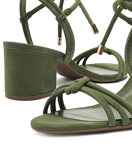 Arezzo Women's Camila Lace Up Strappy Block Heel Sandal, Deep Moss, Size 7.5 #TOP2