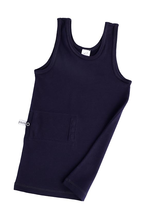 Pumpenshirt Dunkelblau – mit integrierter Pumpentasche, wählbar rechts/links – für Insulinpumpe – in Größen 104-164 (Pumpentasche links, 110-116)