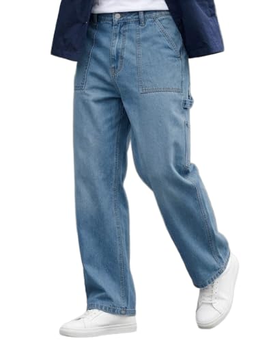 Image of Urbano Plus Men's Loose Mid Rise Baggy Fit Cargo Carpenter Jeans with 6 Pockets Non-Stretchable