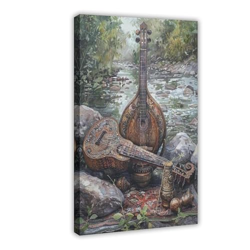 NUIHAGF - NUIHAGF Poster sur toile Pakhawaj rustique avec textures riches - Décoration pour chambre à coucher, bureau, chambre - Cadeau - 20 x 30 cm