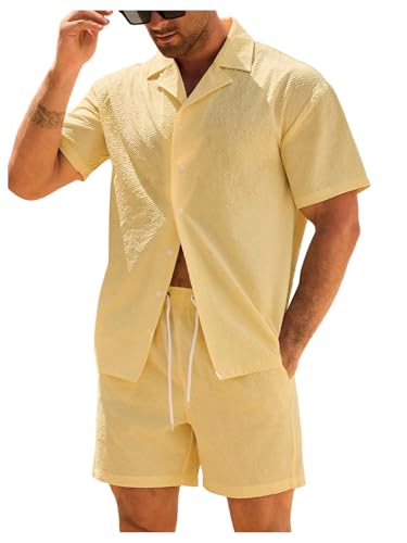 SHENHE Men's Hawaiian Beach 2 Piece Outfits Shirt and Shorts Vacation Set