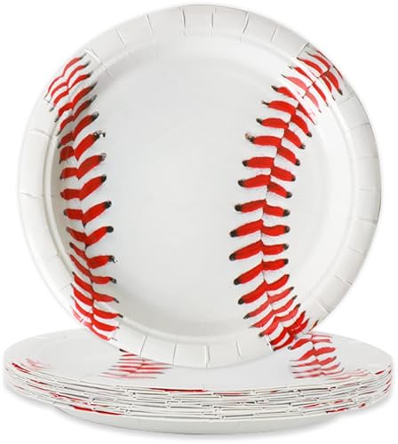 Image of gisgfim 24 Pcs Baseball Party Paper Plates Supplies 7 inch Baseball Birthday Party Disposable Dessert Plates Decorations Favors For Baseball Fans Boys Baby Shower